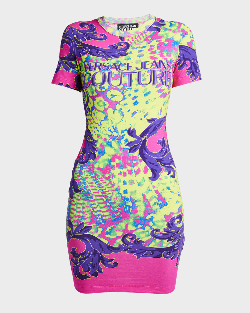 Abstract Print Short Sleeve Mini T-Shirt Dress